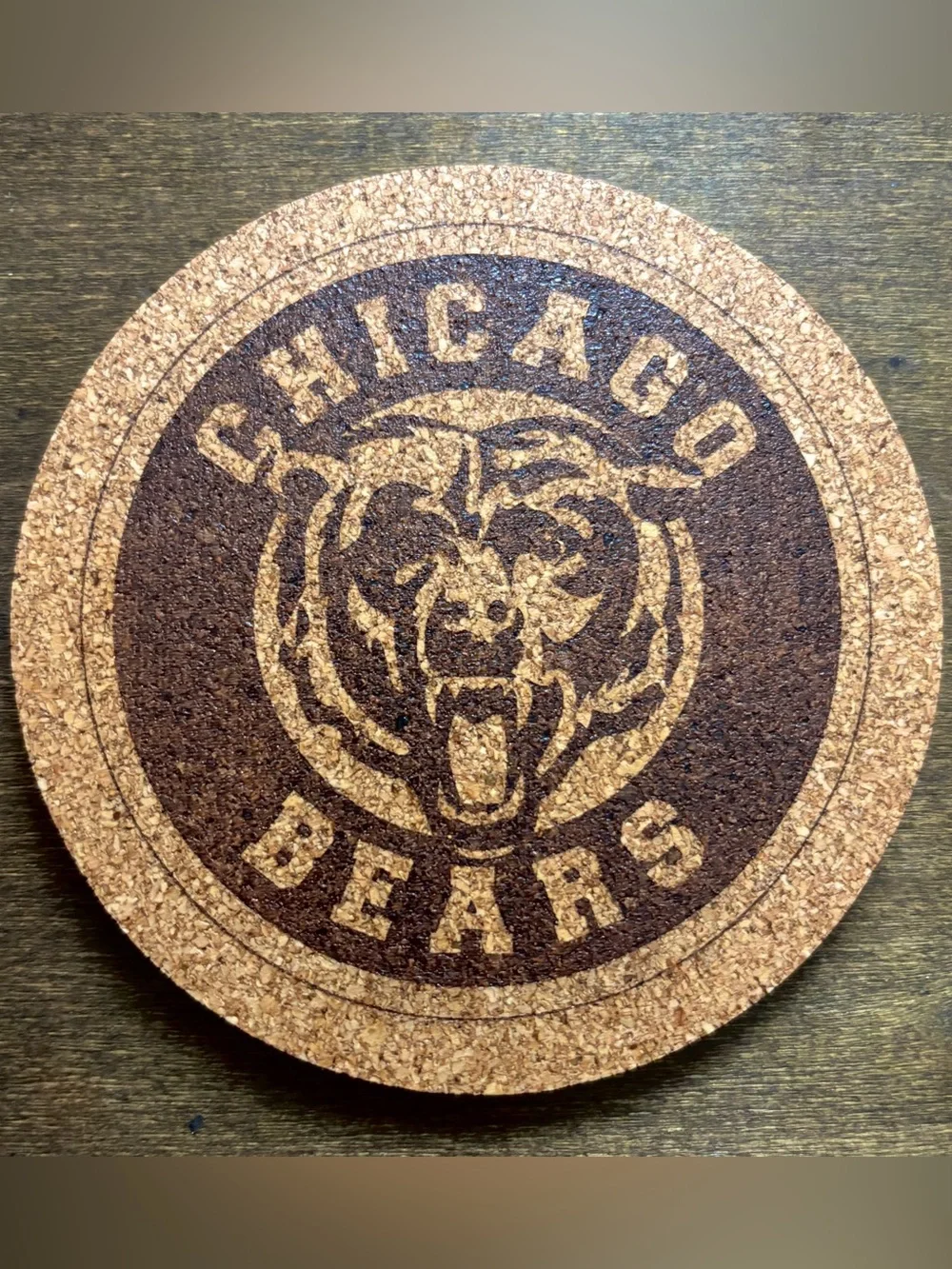 Chicago Bears Logo Laser Engraved Cork Coaster
